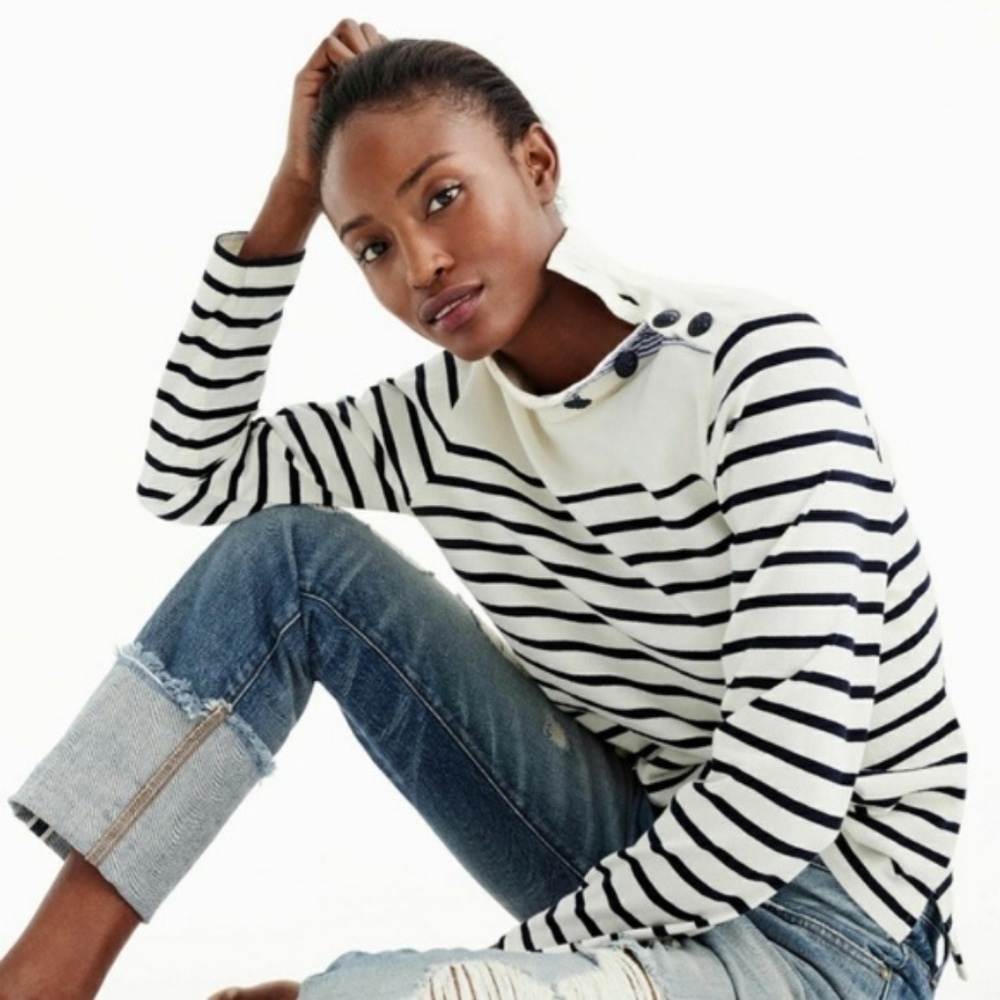 NWT Women’s J.Crew Shoulder Button Turtle Sweater XS Olive Green Striped